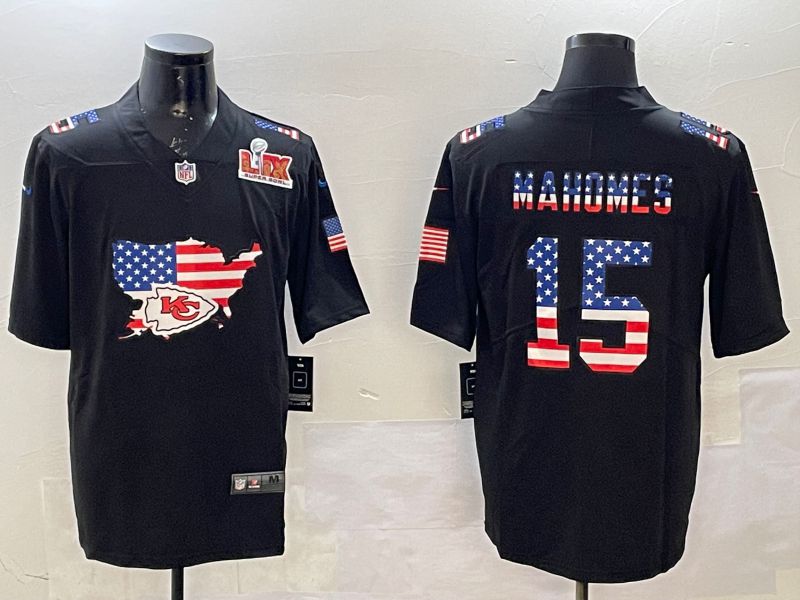 Men Kansas City Chiefs #15 Mahomes Black national flag 2025 Nike Vapor Limited NFL Jersey style 3
